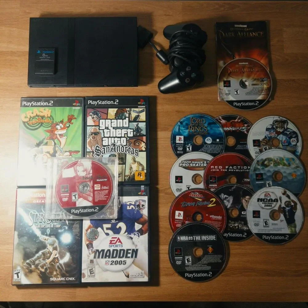 Sony PlayStation 2 PS2 Slim Black Console Bundle with Games & Memory Card TESTED